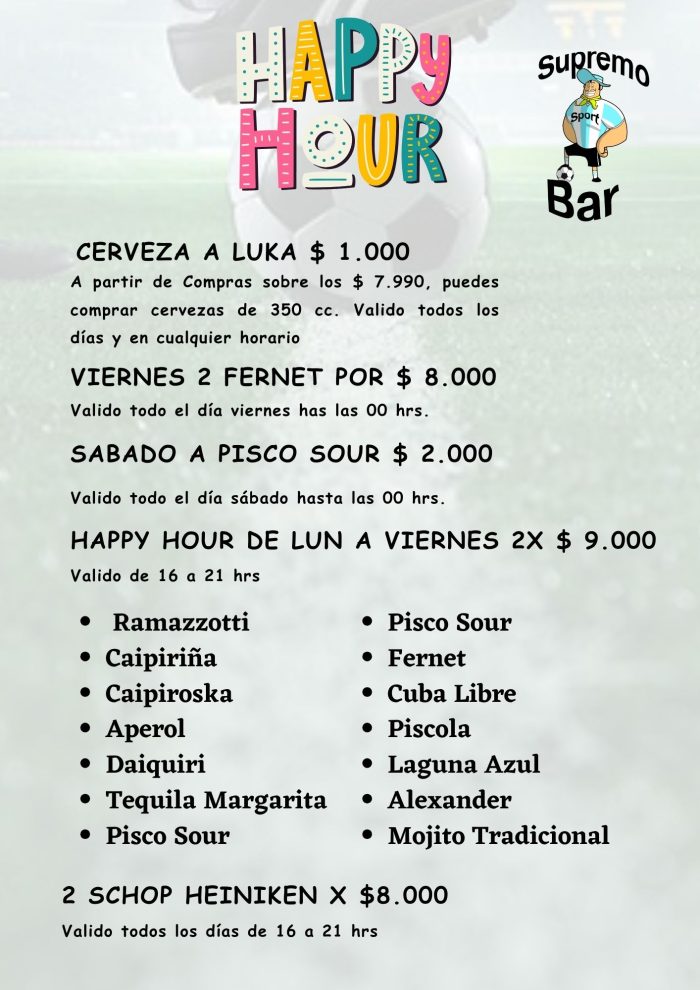 Happy Hour de 16 a 21 hrs