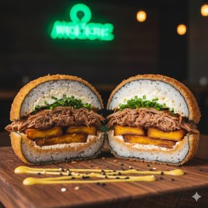 SUSHI BURGUER DE CERDO Y PLÁTANO