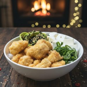 GOHAN VEGETARIANO CON BERENJENA APANADA